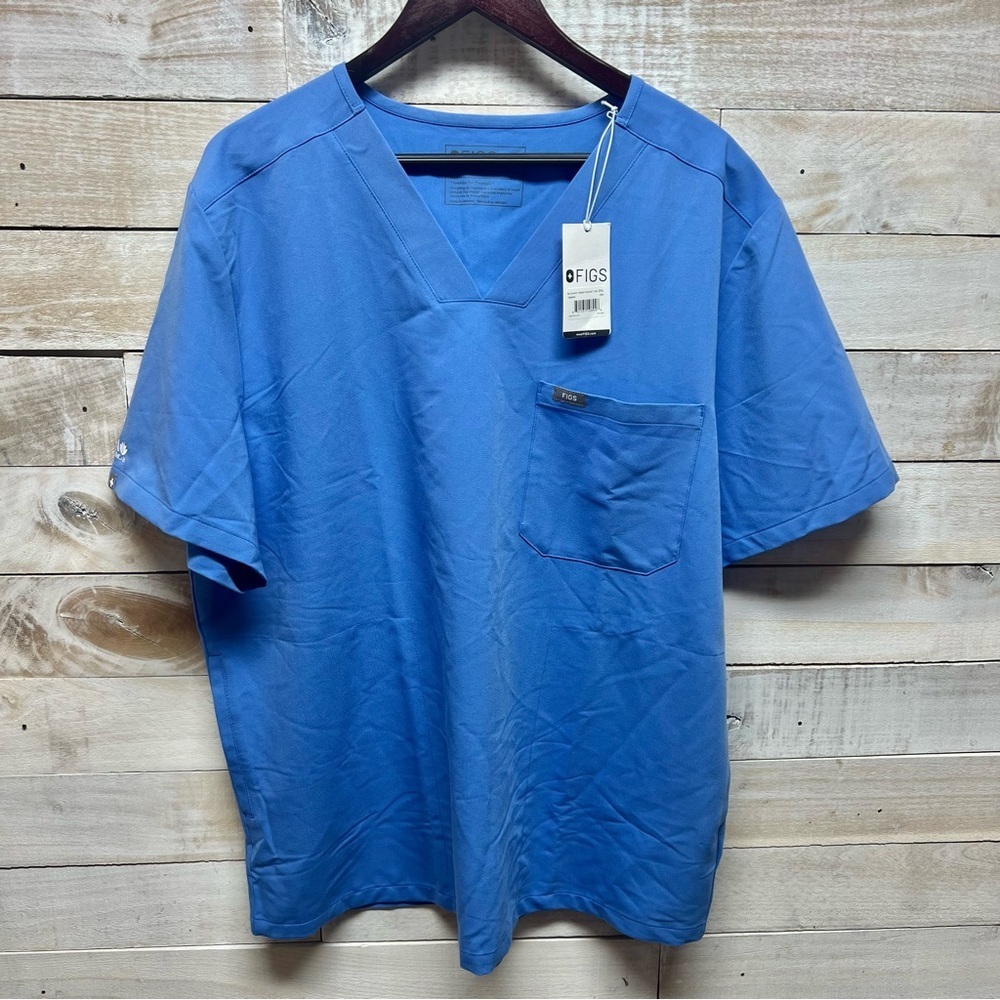 Figs Chisec Three Pocket Scrub Top Mens 2XL Blue‎ AYA Healthcare Nurse Medical